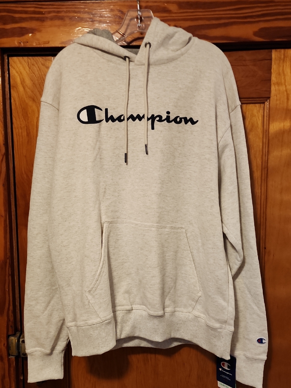 Champion Men's Pullover Hoodie - Heathered Gray With Black Logo
